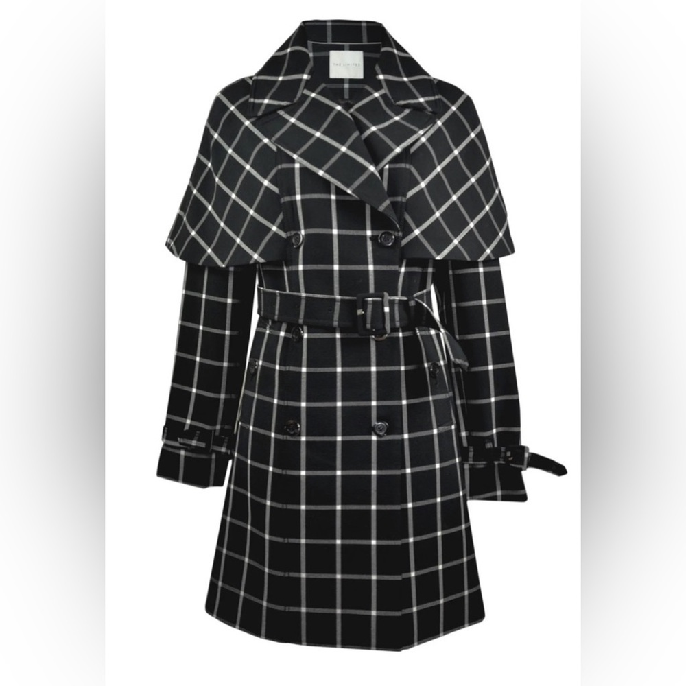 The Limited Black Plaid Scandal Collection Cape Coat S